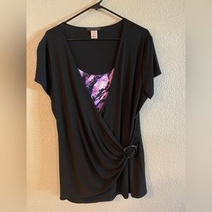 American City Wear Black/Purple Crossover Tunic, size 2X